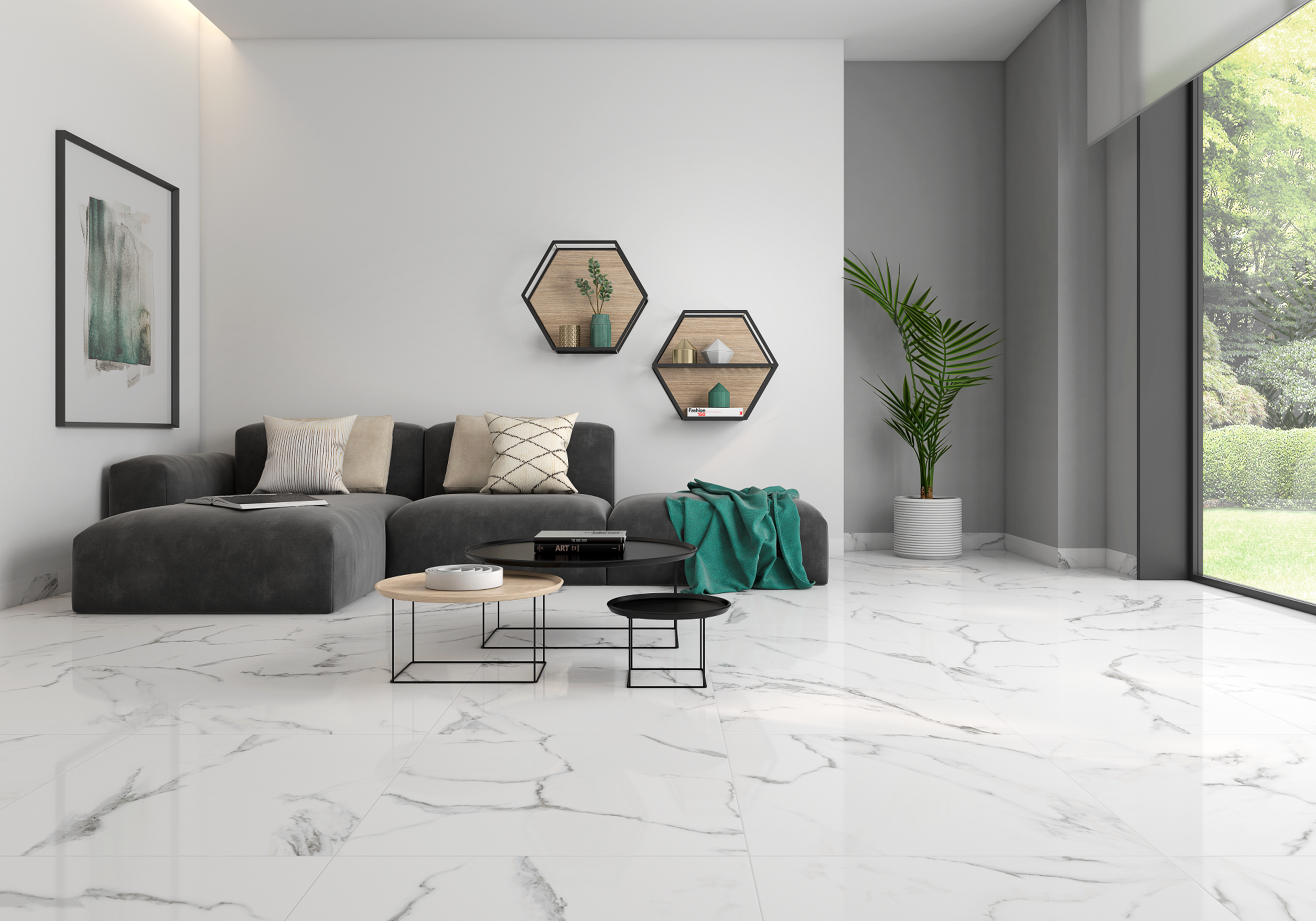 Which Floor Is Right for Me 2 Marble-look porcelain floor in a living room