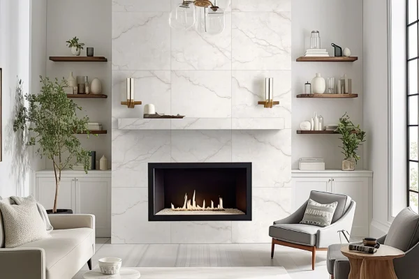Elegant fireplace surrounds frame hearths with heat-resistant porcelain